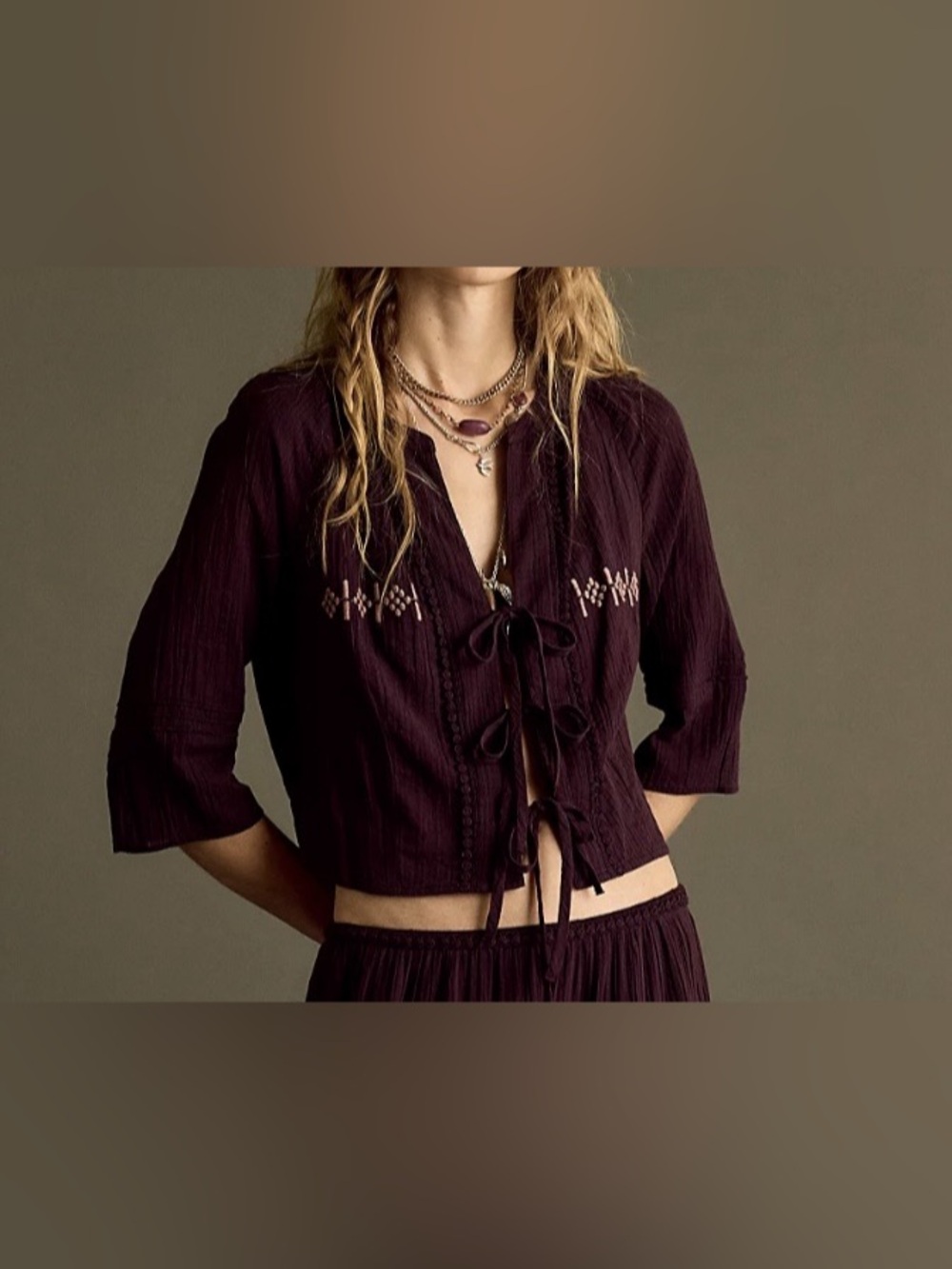 Free People Purple Bright Side Cotton Tie-Front Blouse in - Size M NWT